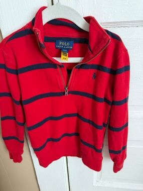 Polo by Ralph Lauren Red with Navy Stripe Quarter-Zip Pullover